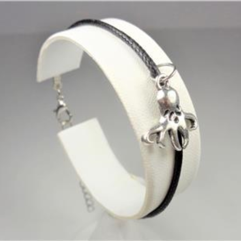 NAUTICAL OCTOPUS BLACK LEATHER SEA LIFE BRACELET
